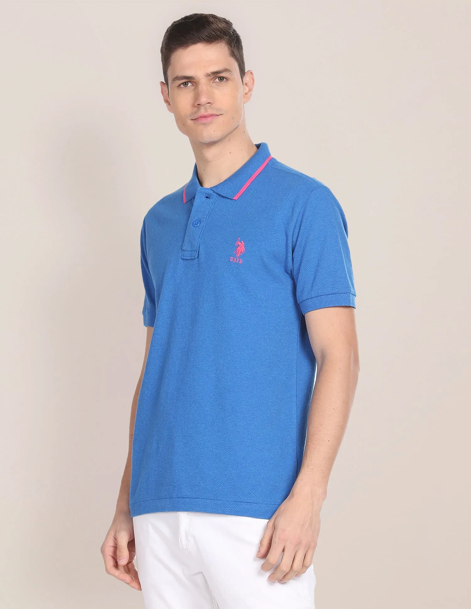 U.S. Polo Assn. Patterned Knit Cotton Polo Shirt