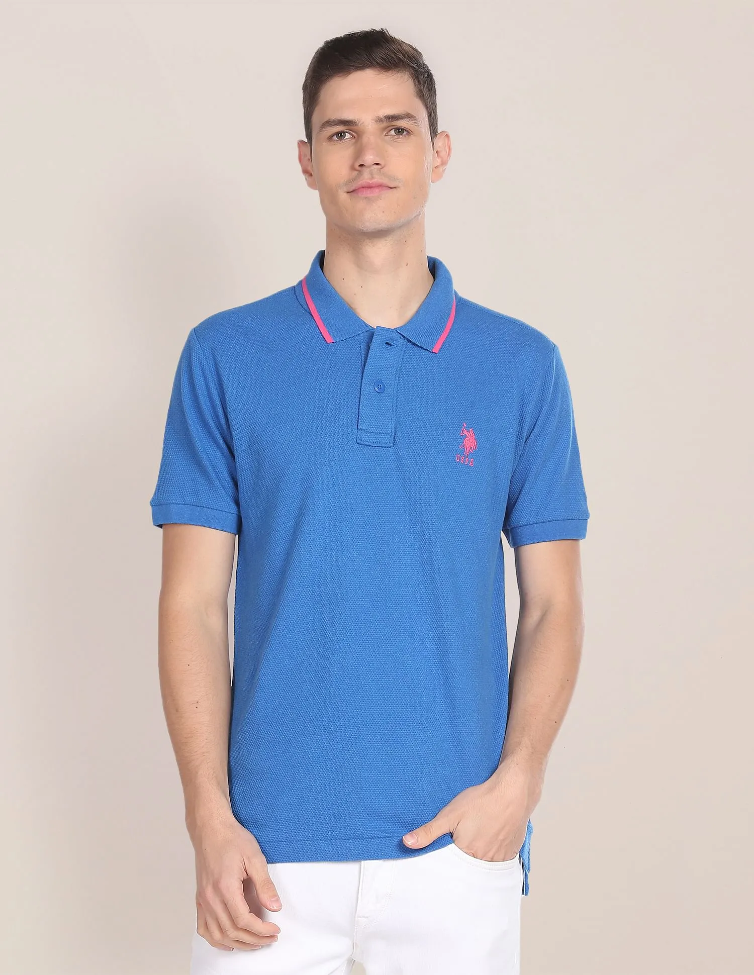 U.S. Polo Assn. Patterned Knit Cotton Polo Shirt