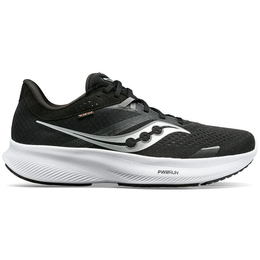 Women's Saucony Ride 16, Black/White, 9.5 D Wide