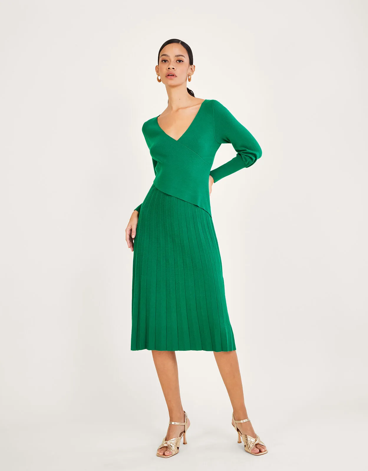 Wrap Pleated Skirt Dress with Sustainable Viscose Green