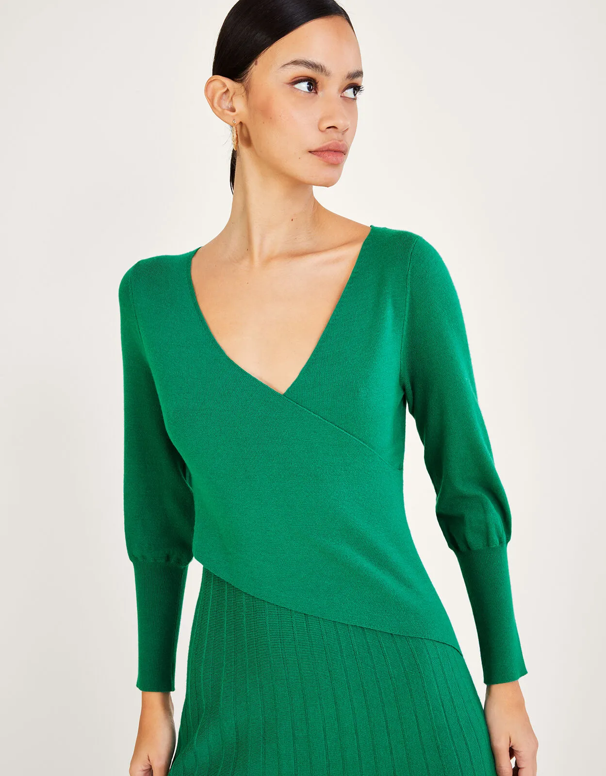 Wrap Pleated Skirt Dress with Sustainable Viscose Green