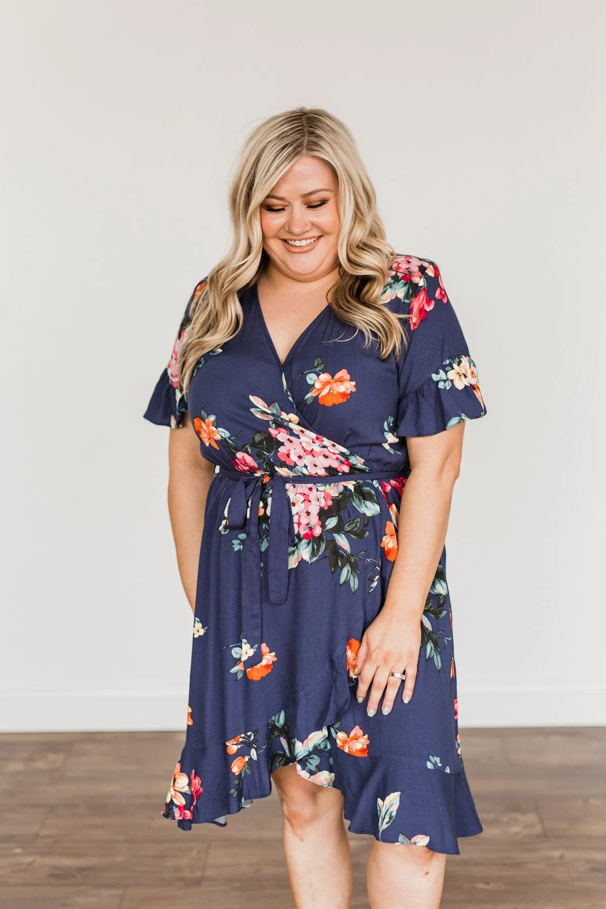 You're My Treasure Floral Wrap Dress- Navy