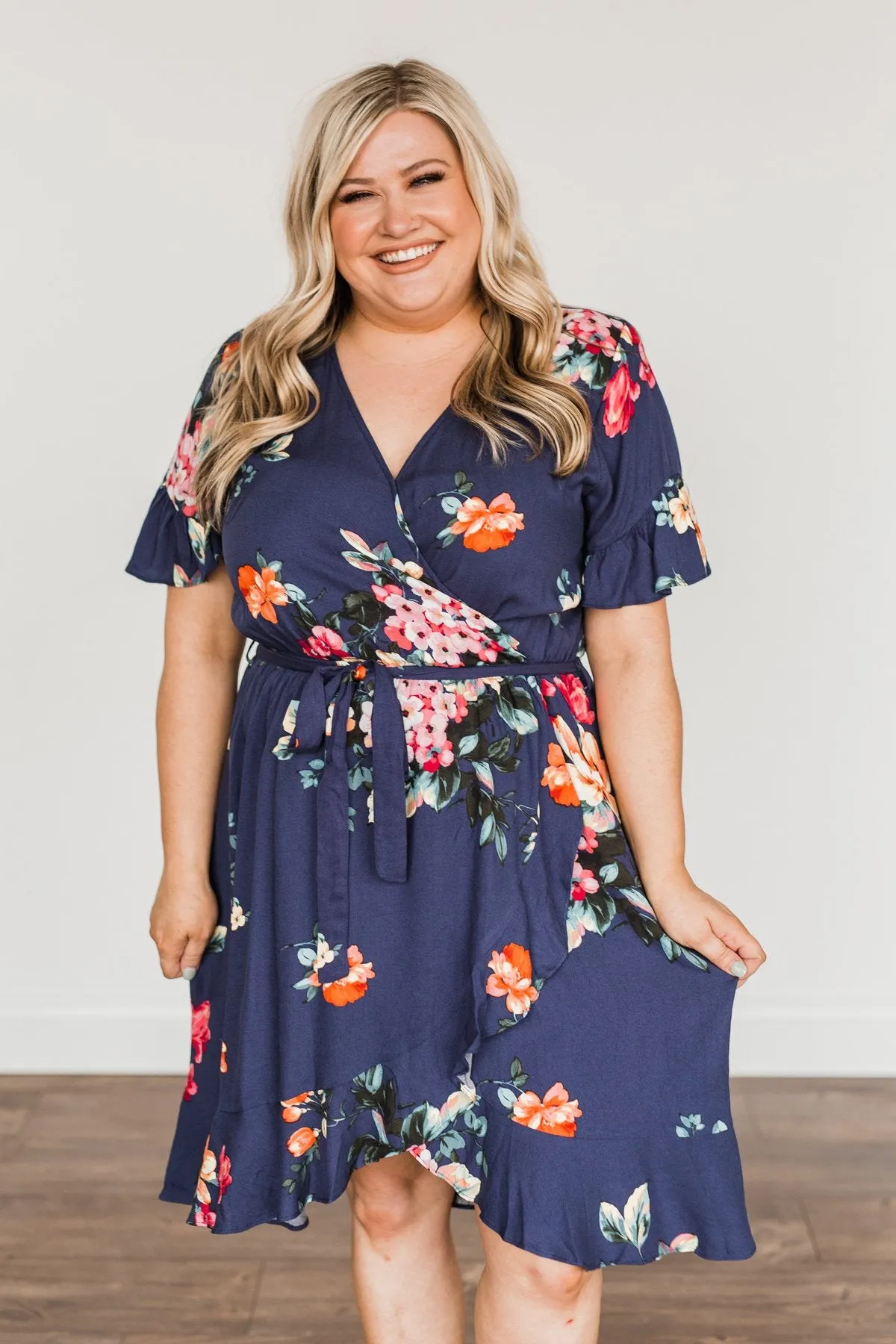 You're My Treasure Floral Wrap Dress- Navy