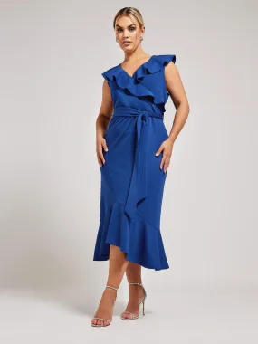 Yours Curve Ruffle Wrap Dress - Blue