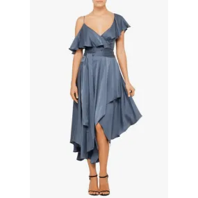 ----Zimmermann   ----Sueded Asymmetric Wrap Dress Indigo ---